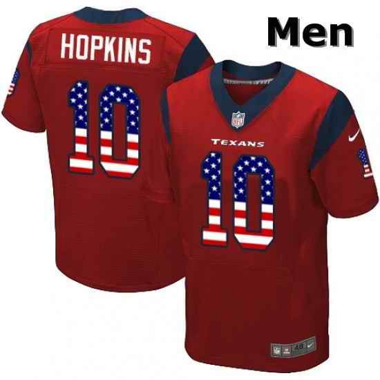 Men Nike Houston Texans 10 DeAndre Hopkins Elite Red Alternate USA Flag Fashion NFL Jersey
